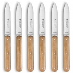 Coffret 6 Couteaux à Steak Navette 6.16 Manche Bois D'olivier
