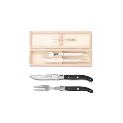 Coffret Hêtre 1 Couteau + 1 Fourchette Laguiole Mitre Inox Manche Bois