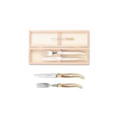 Coffret Hêtre 1 Couteau Et 1 Fourchette Laguiole Mitre Laiton