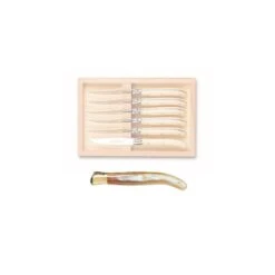 Coffret Hêtre 6 Couteaux à Dessert Laguiole Mitre Laiton