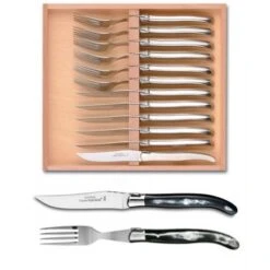 Coffret Bois 12 Pièces Laguiole Mitre Inox Manche Corne Noire