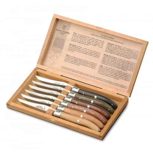 Coffret Chêne 6 Couteaux à Steak Laguiole Mitre Inox Manche Multi Bois 1 Coffret Chêne 6 Couteaux à Steak Laguiole Mitre Inox Manche Multi Bois