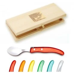 Coffret Hêtre 6 Cuillères à Café Berlingot Manche Nacrine Panachée