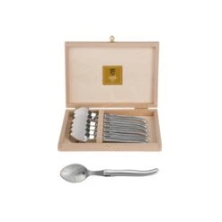 Coffret Hêtre 6 Cuillères à Entremet Laguiole Plein Manche