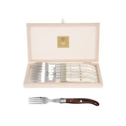 Coffret Hêtre 6 Fourchettes à Steak Laguiole Mitre Inox Manche Bois