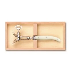 Coffret Hêtre Fer à Gigot Laguiole Mitre Inox Manche Nacrine Ivoirine