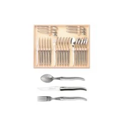 Coffret Hêtre Ménagère 24 Pièces Laguiole Plein Manche