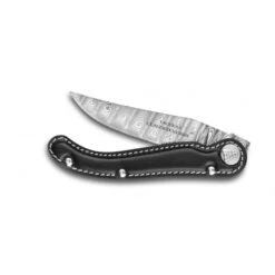 Nouvelles Arrivées 11 Couteau De Poche Baroudeur Laguiole Lame Damas Manche Cuir