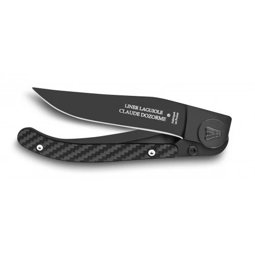 Couteau De Poche Liner Lock Laguiole Lame Noire Manche Façon Carbone 1 Couteau De Poche Liner Lock Laguiole Lame Noire Manche Façon Carbone
